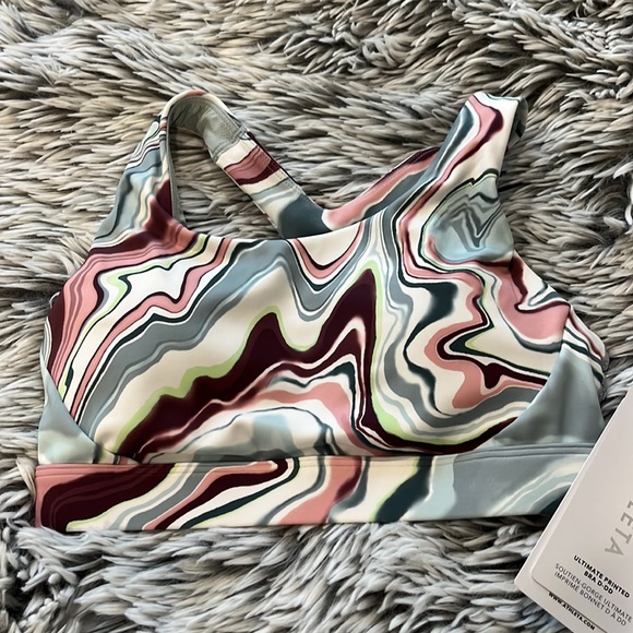 Athleta Ultimate Printed Sports Bra D-DD Marble Multi Womens XS NWT - Picture 3 of 8